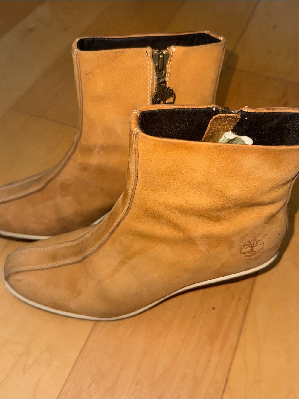 Timberland Vintage Camel Tan Wheat Nubuck Leather Zip Wedge Ankle Boots 7.5